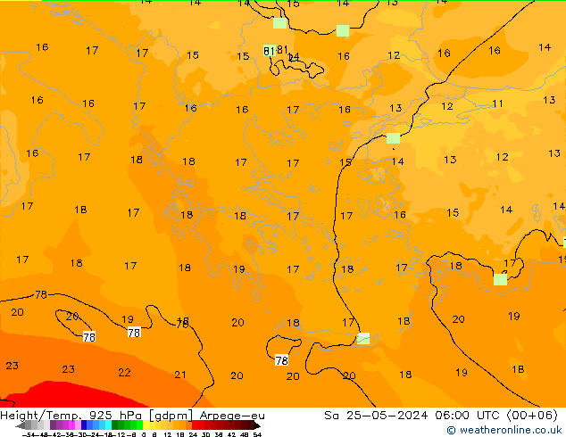 Height/Temp. 925 hPa Arpege-eu Sáb 25.05.2024 06 UTC