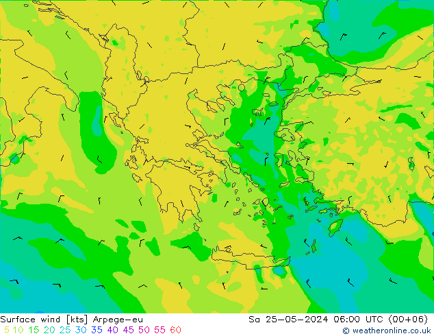 ветер 10 m Arpege-eu сб 25.05.2024 06 UTC