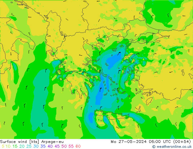 Wind 10 m Arpege-eu ma 27.05.2024 06 UTC