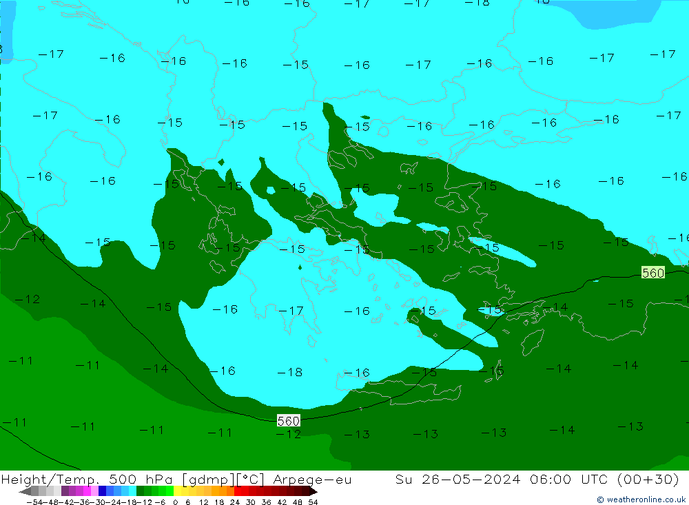 Height/Temp. 500 hPa Arpege-eu Su 26.05.2024 06 UTC