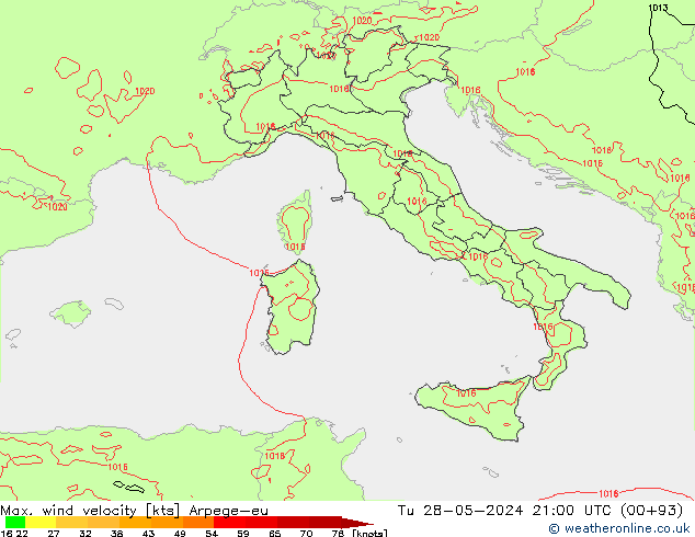 Max. wind snelheid Arpege-eu di 28.05.2024 21 UTC