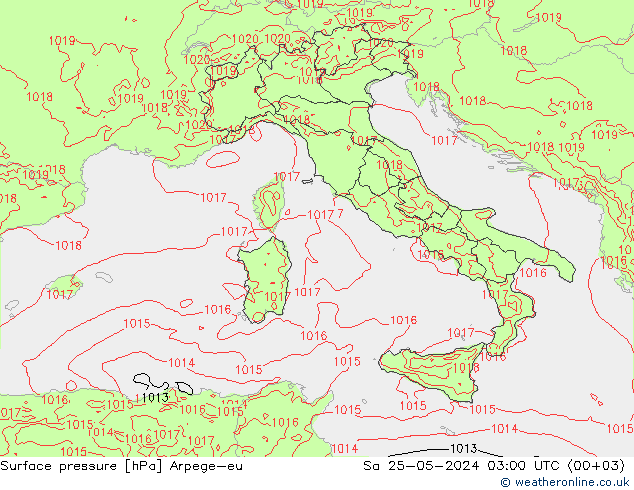 Atmosférický tlak Arpege-eu So 25.05.2024 03 UTC