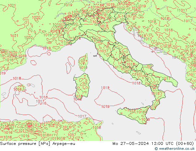 Surface pressure Arpege-eu Mo 27.05.2024 12 UTC