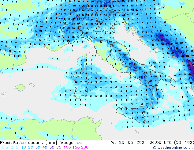 Precipitation accum. Arpege-eu  29.05.2024 06 UTC