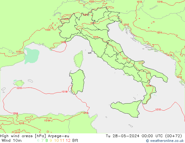 High wind areas Arpege-eu Tu 28.05.2024 00 UTC