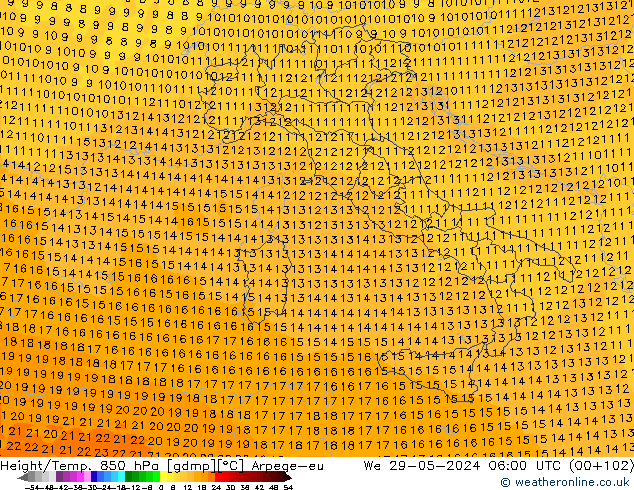 Geop./Temp. 850 hPa Arpege-eu mié 29.05.2024 06 UTC