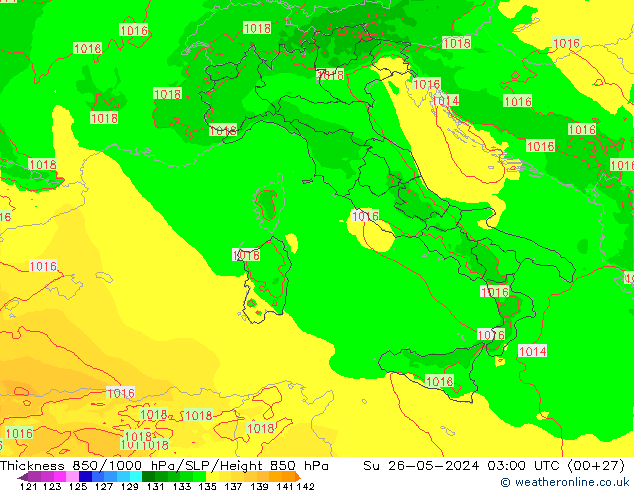 Thck 850-1000 hPa Arpege-eu dom 26.05.2024 03 UTC