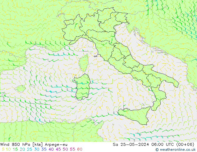 Wind 850 hPa Arpege-eu za 25.05.2024 06 UTC