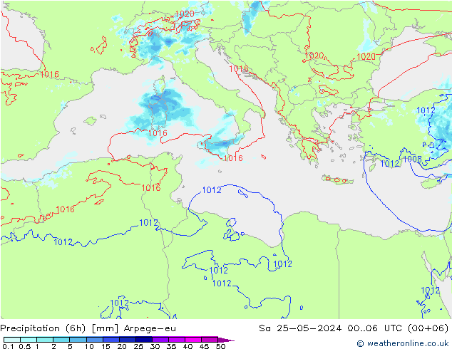 Precipitação (6h) Arpege-eu Sáb 25.05.2024 06 UTC