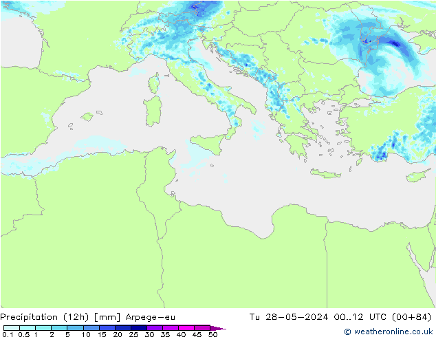 Precipitação (12h) Arpege-eu Ter 28.05.2024 12 UTC