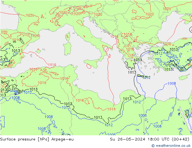 Surface pressure Arpege-eu Su 26.05.2024 18 UTC