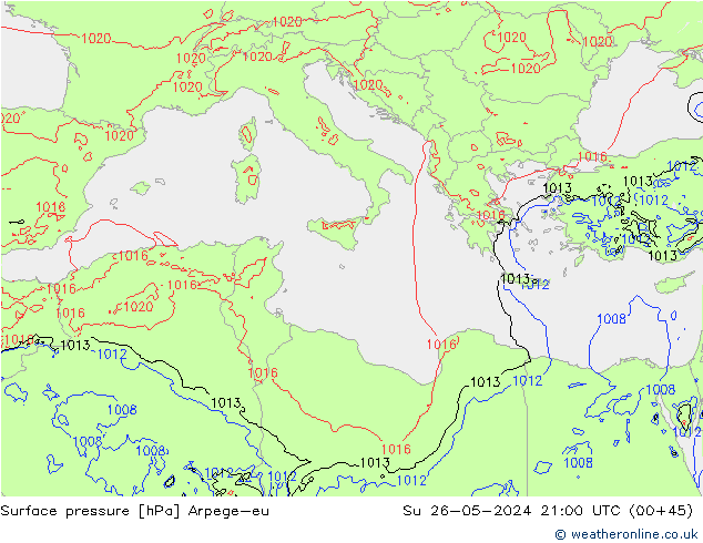 Atmosférický tlak Arpege-eu Ne 26.05.2024 21 UTC