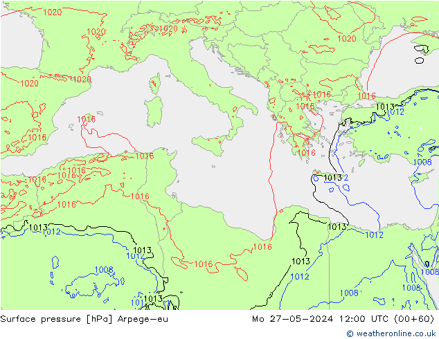 Atmosférický tlak Arpege-eu Po 27.05.2024 12 UTC