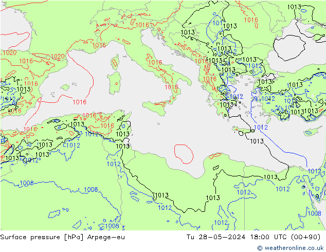 приземное давление Arpege-eu вт 28.05.2024 18 UTC