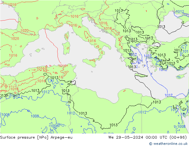 Pressione al suolo Arpege-eu mer 29.05.2024 00 UTC