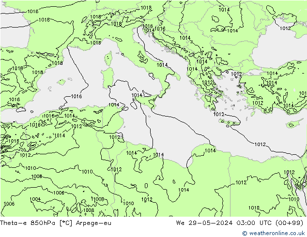 Theta-e 850гПа Arpege-eu ср 29.05.2024 03 UTC