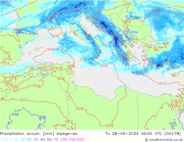 Precipitation accum. Arpege-eu Ter 28.05.2024 06 UTC