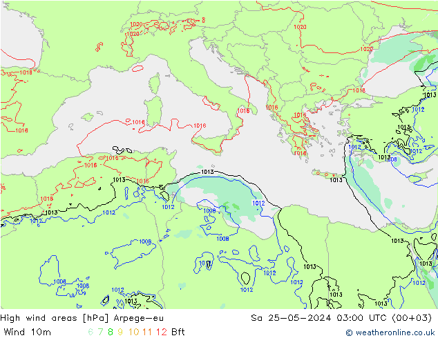 High wind areas Arpege-eu Sáb 25.05.2024 03 UTC