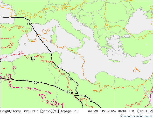 Height/Temp. 850 hPa Arpege-eu  29.05.2024 06 UTC