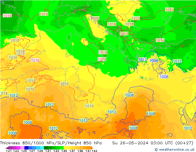 850-1000 hPa Kalınlığı Arpege-eu Paz 26.05.2024 03 UTC