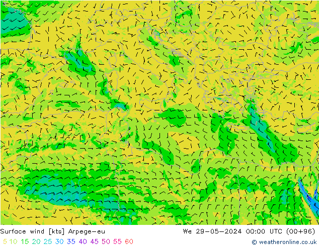 Surface wind Arpege-eu We 29.05.2024 00 UTC