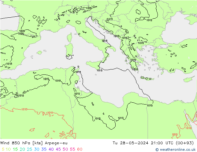 ветер 850 гПа Arpege-eu вт 28.05.2024 21 UTC