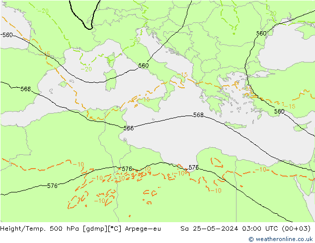 Height/Temp. 500 hPa Arpege-eu Sáb 25.05.2024 03 UTC