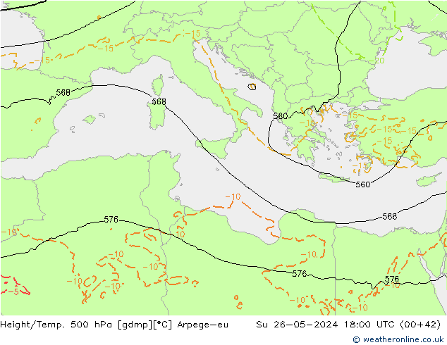 Yükseklik/Sıc. 500 hPa Arpege-eu Paz 26.05.2024 18 UTC