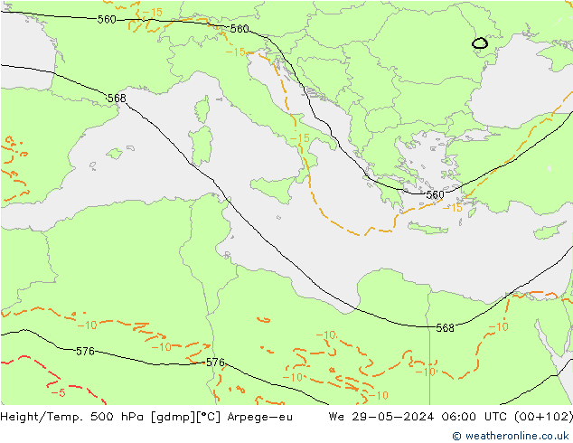 Height/Temp. 500 hPa Arpege-eu Qua 29.05.2024 06 UTC