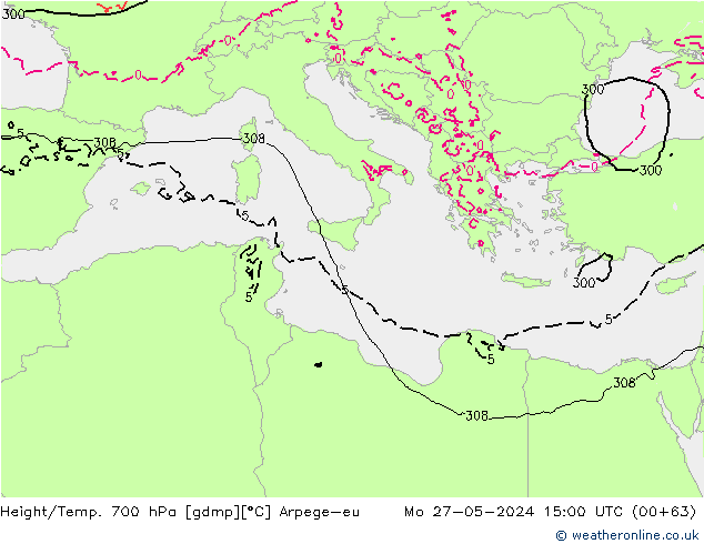 Height/Temp. 700 hPa Arpege-eu  27.05.2024 15 UTC