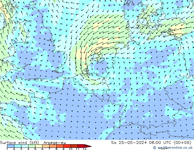 Bodenwind (bft) Arpege-eu Sa 25.05.2024 06 UTC