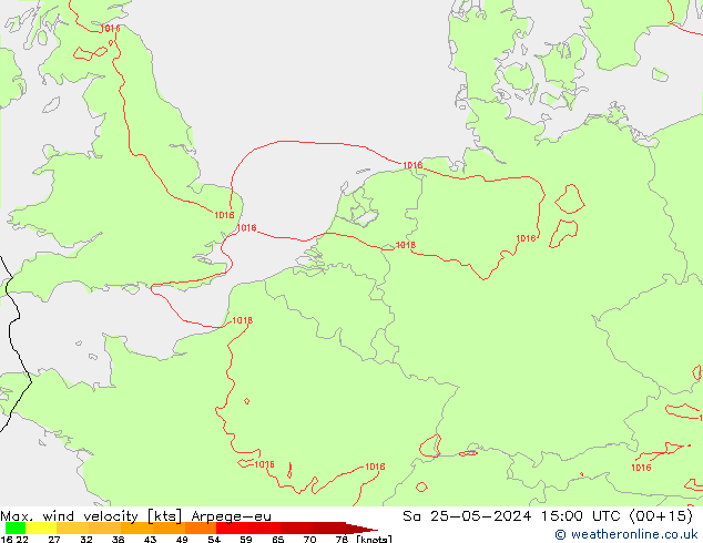 Max. wind velocity Arpege-eu sab 25.05.2024 15 UTC