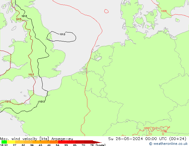 Max. wind velocity Arpege-eu dom 26.05.2024 00 UTC