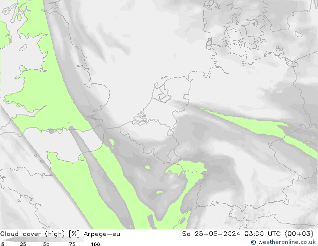 zachmurzenie (wysokie) Arpege-eu so. 25.05.2024 03 UTC