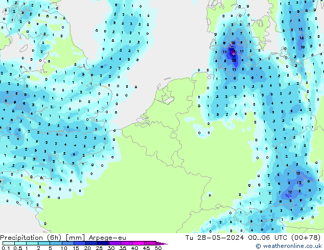 Precipitazione (6h) Arpege-eu mar 28.05.2024 06 UTC