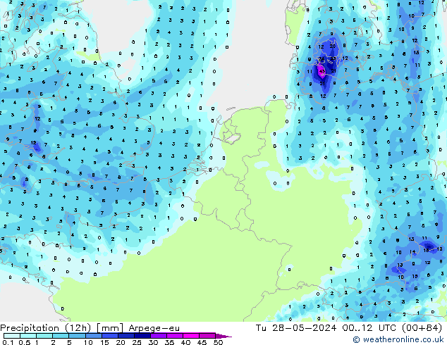 Precipitation (12h) Arpege-eu Tu 28.05.2024 12 UTC