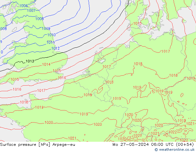地面气压 Arpege-eu 星期一 27.05.2024 06 UTC