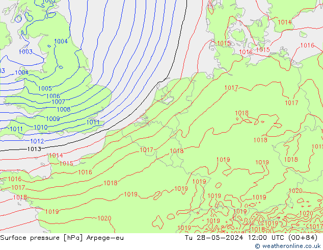 Surface pressure Arpege-eu Tu 28.05.2024 12 UTC