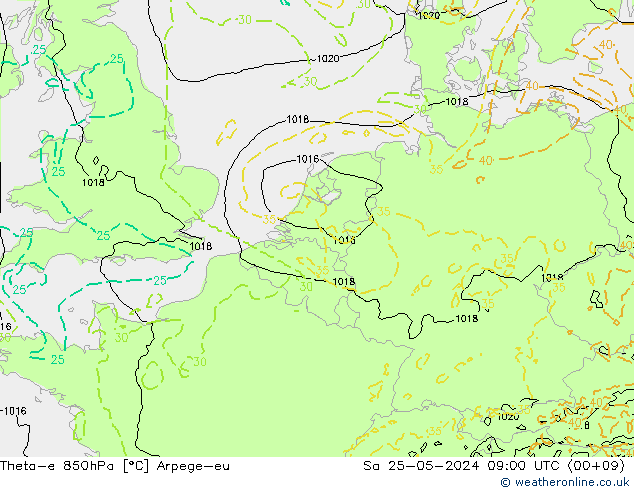 Theta-e 850hPa Arpege-eu Sa 25.05.2024 09 UTC