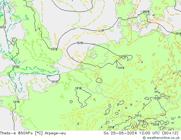 Theta-e 850hPa Arpege-eu Sa 25.05.2024 12 UTC