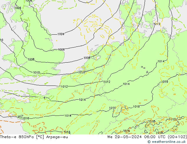 Theta-e 850гПа Arpege-eu ср 29.05.2024 06 UTC