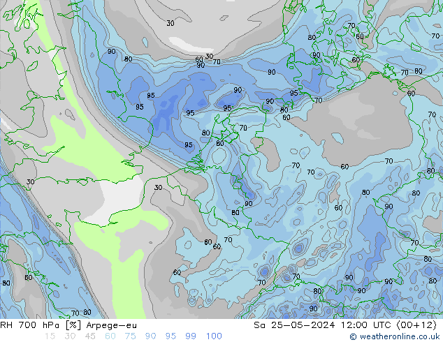 RH 700 hPa Arpege-eu Sa 25.05.2024 12 UTC