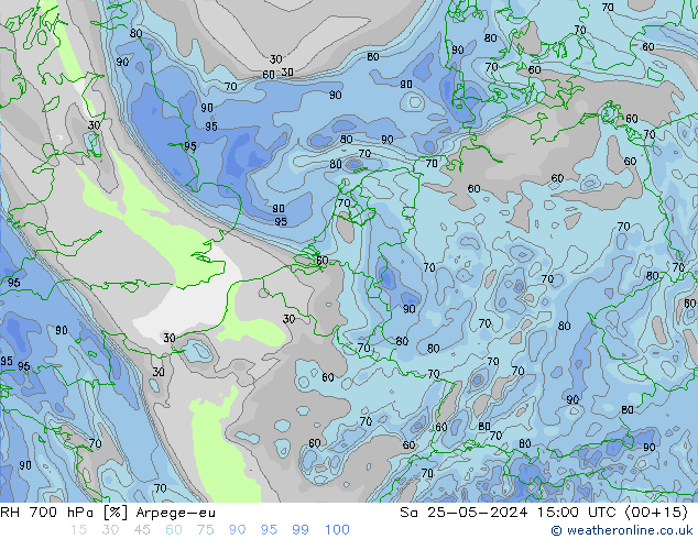 RH 700 hPa Arpege-eu sab 25.05.2024 15 UTC