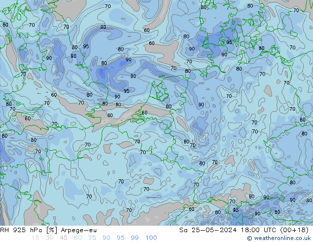 RH 925 hPa Arpege-eu So 25.05.2024 18 UTC