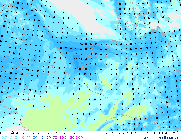 Precipitation accum. Arpege-eu Su 26.05.2024 15 UTC