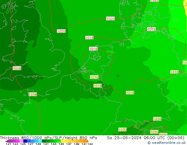 Dikte 850-1000 hPa Arpege-eu za 25.05.2024 06 UTC