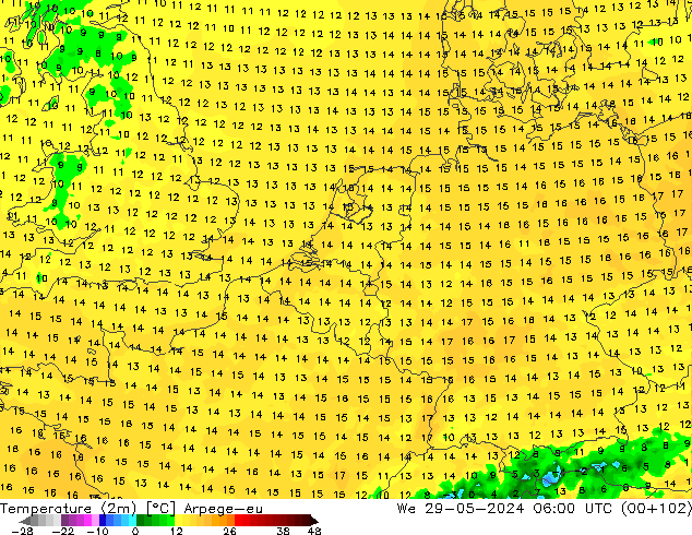 Temperature (2m) Arpege-eu We 29.05.2024 06 UTC