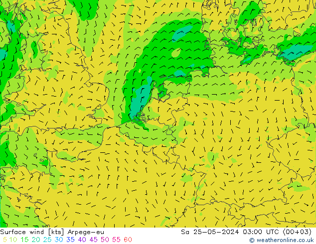 wiatr 10 m Arpege-eu so. 25.05.2024 03 UTC