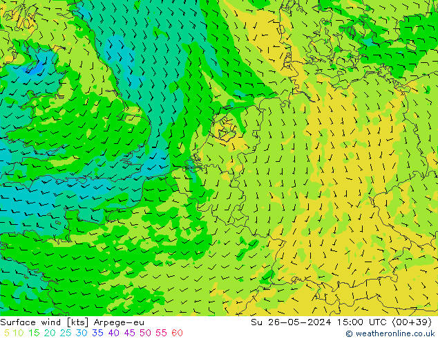 Surface wind Arpege-eu Ne 26.05.2024 15 UTC