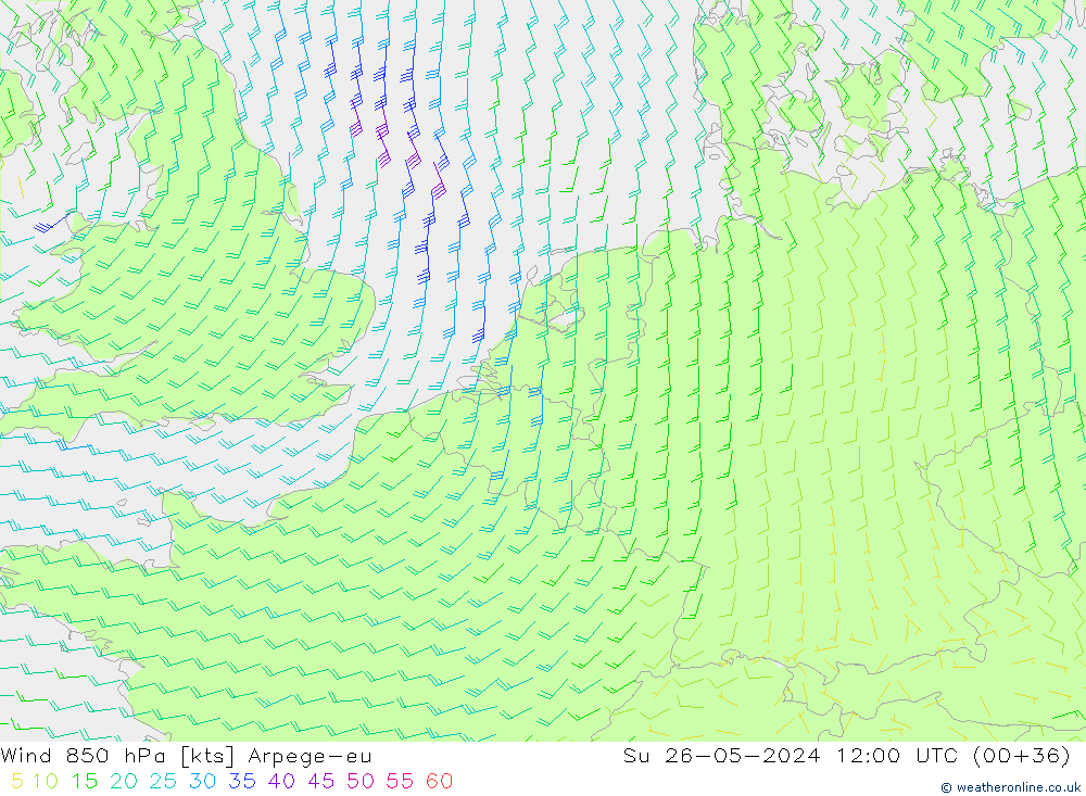 Viento 850 hPa Arpege-eu dom 26.05.2024 12 UTC